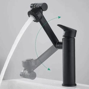Modern Matte Black Basin Faucet with Articulated Spout