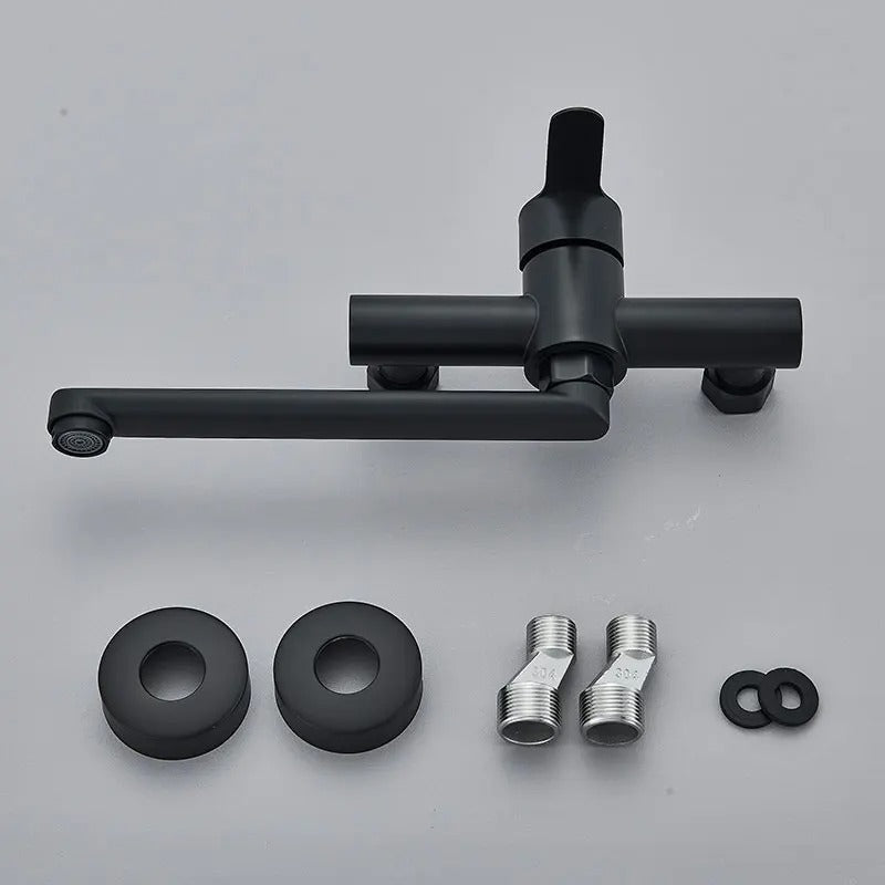 Wall-Mounted Matte Black Swivel Kitchen Faucet - Image 4