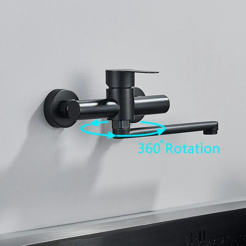 Wall-Mounted Matte Black Swivel Kitchen Faucet - Image 3
