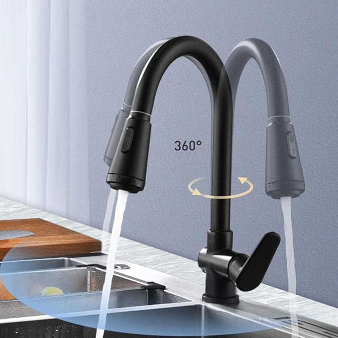 Modern Matte Black Kitchen Faucet with Pull-Down Sprayer - Image 3