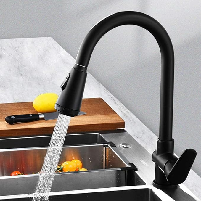 Modern Matte Black Kitchen Faucet with Pull-Down Sprayer - Image 4