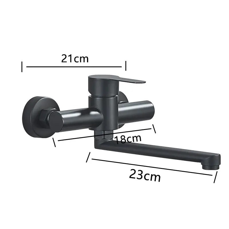 Wall-Mounted Matte Black Swivel Kitchen Faucet - Image 6