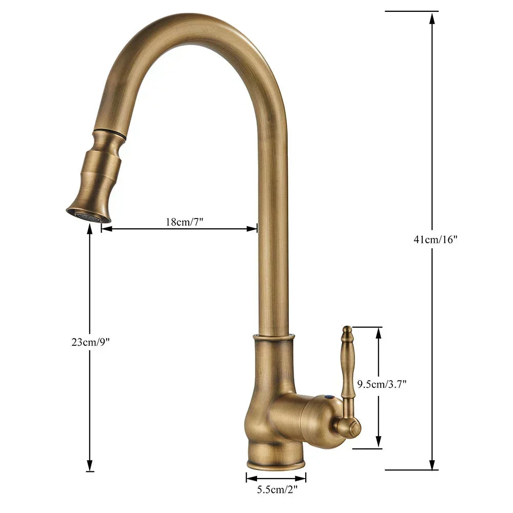 Antique Brass Gooseneck Kitchen Faucet Pull-Down - Image 10