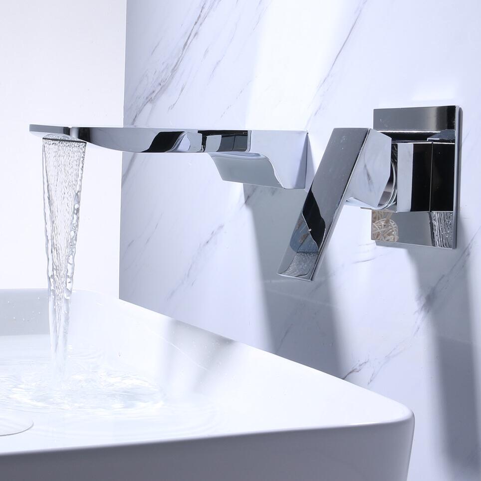 Top view of the wall-mounted tap with adjustment handle