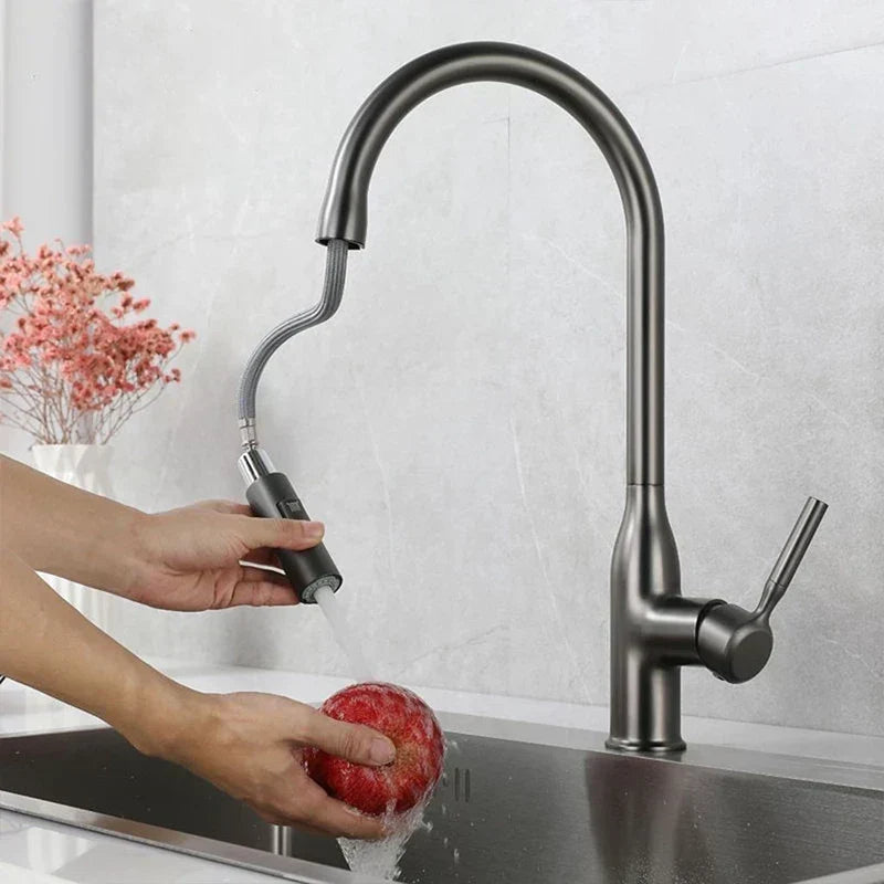 Modern Gunmetal Gray High-Arc Pull-Down Kitchen Faucet - Image 3