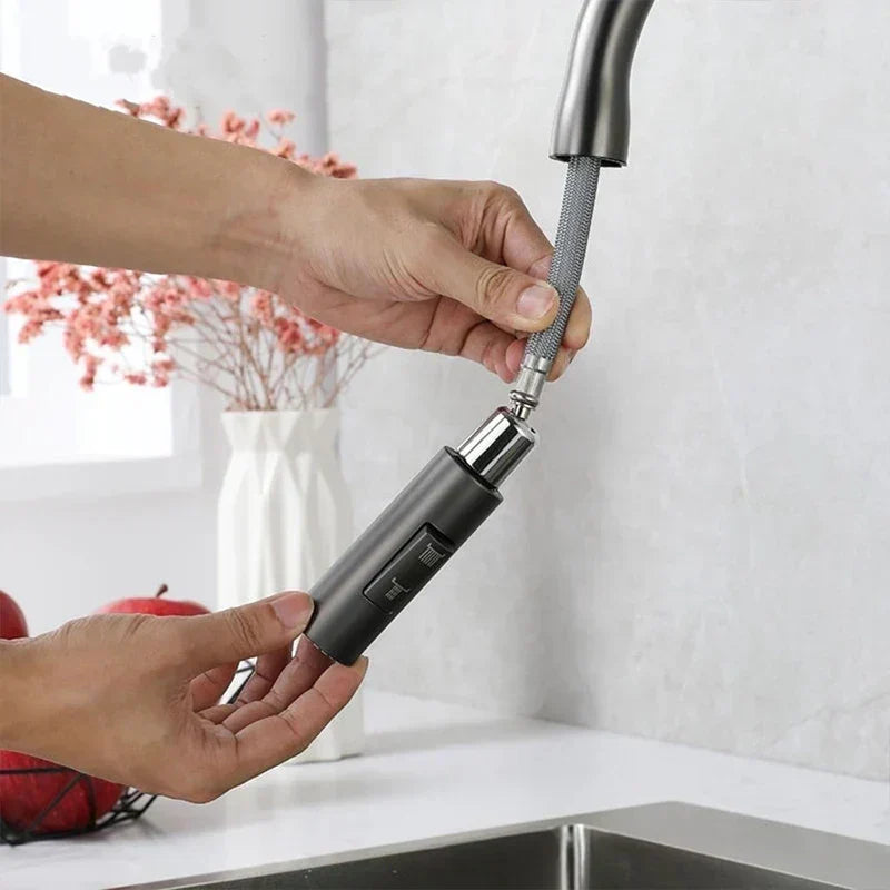 Modern Gunmetal Gray High-Arc Pull-Down Kitchen Faucet - Image 4