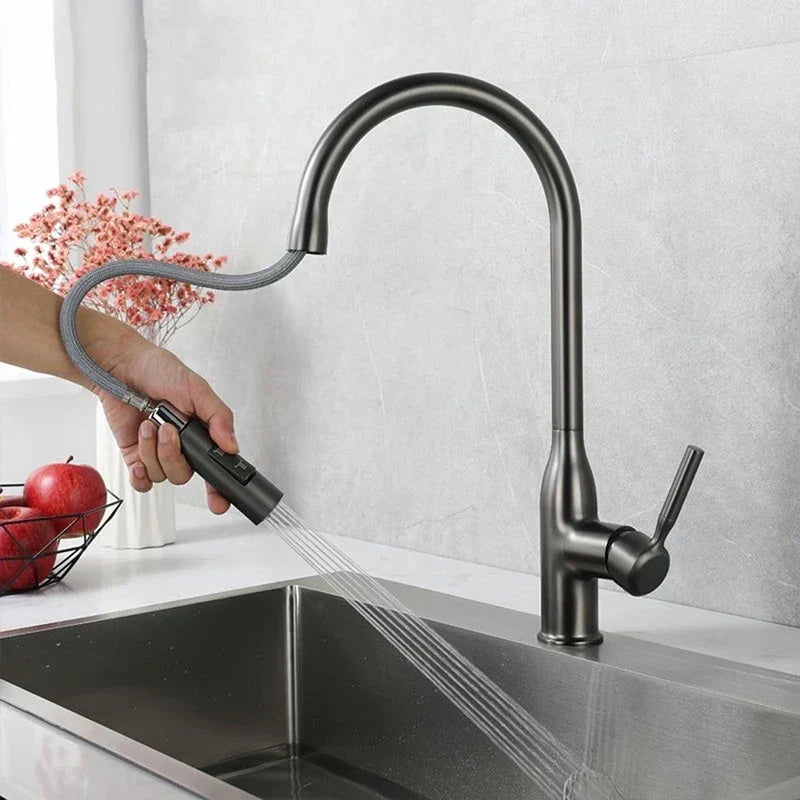 Modern Gunmetal Gray High-Arc Pull-Down Kitchen Faucet - Image 2