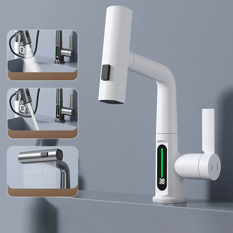 Overview of the faucet installed in a kitchen