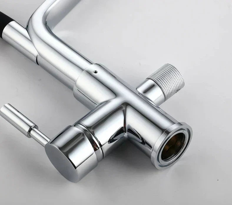 Sleek White Kitchen Faucet with Black Pull-Down Sprayer - Image 10