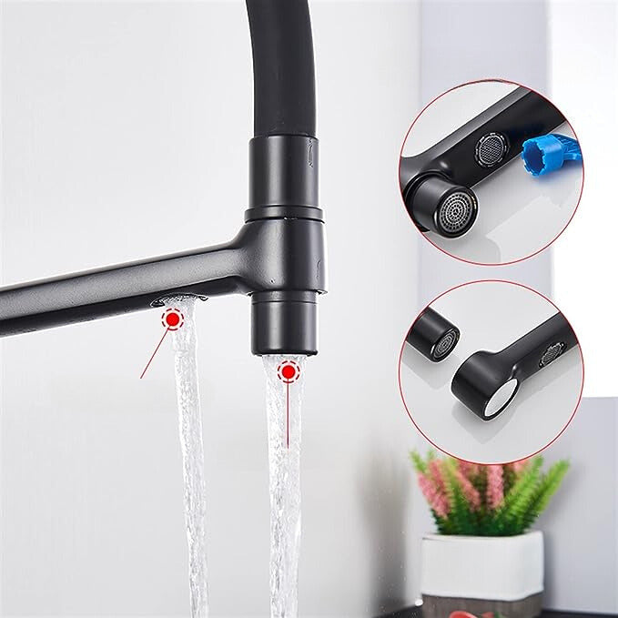 Sleek White Kitchen Faucet with Black Pull-Down Sprayer - Image 11