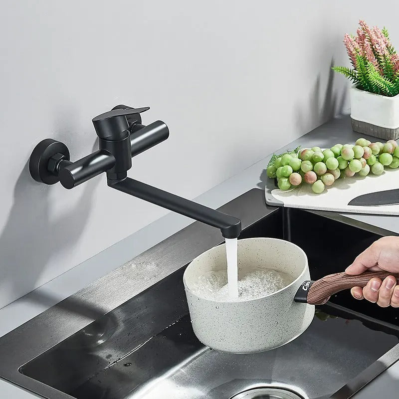 Wall-Mounted Matte Black Swivel Kitchen Faucet - Image 2