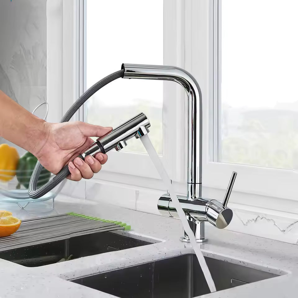 Modern Brushed Nickel Kitchen Faucet with Dual Spout - Image 5