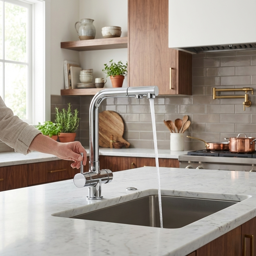 Modern Brushed Nickel Kitchen Faucet with Dual Spout - Image 4