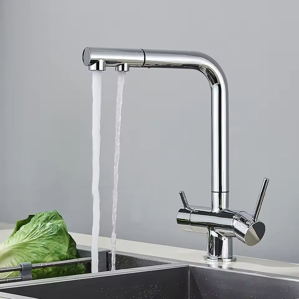 Modern Brushed Nickel Kitchen Faucet with Dual Spout - Image 3