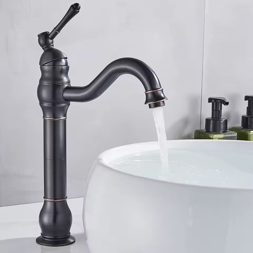Vintage Brushed Bronze High Arc Basin Faucet - Image 4