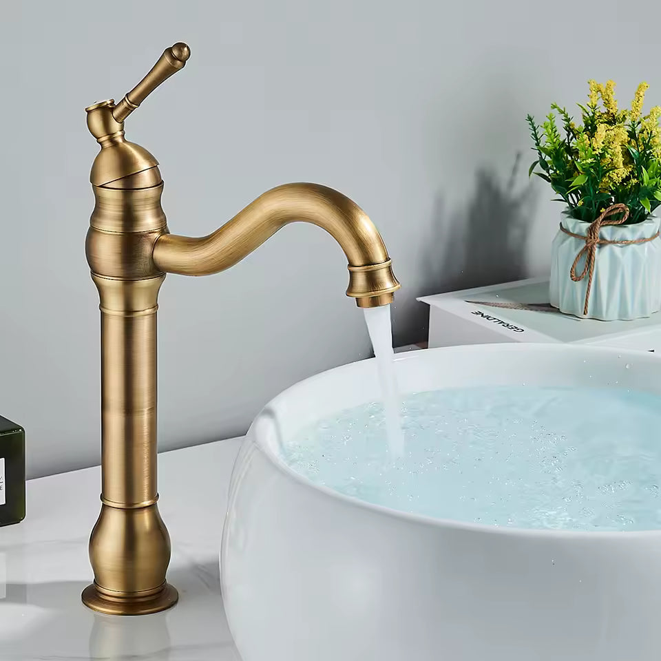 Vintage Brushed Bronze High Arc Basin Faucet - Image 3
