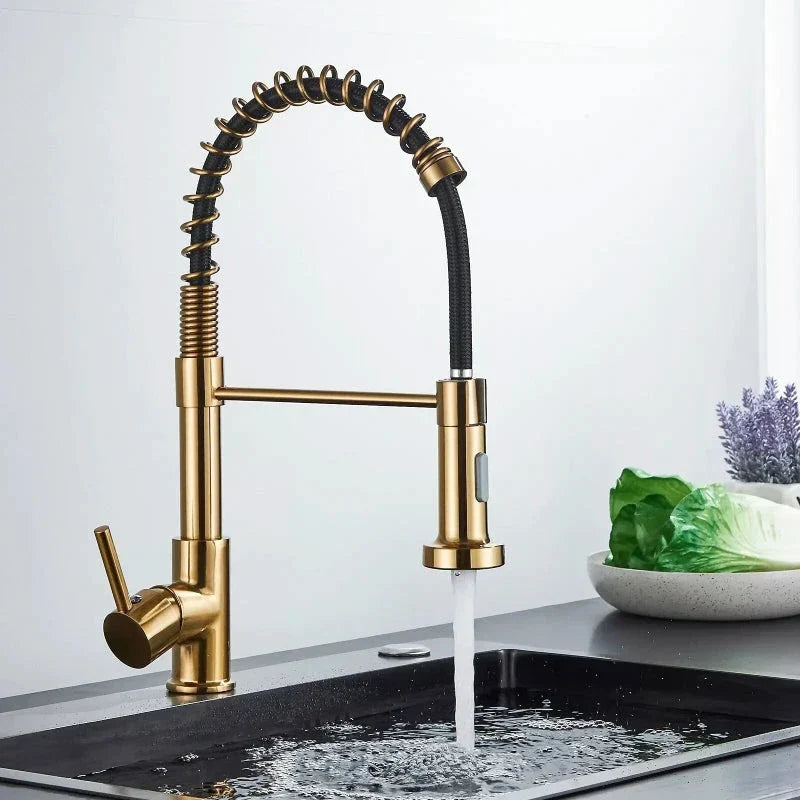 Brushed Gold Spring Pull-Down Kitchen Faucet - Image 2