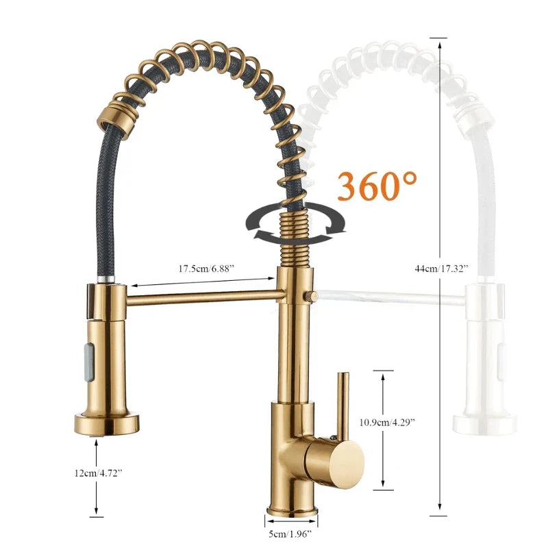 Brushed Gold Spring Pull-Down Kitchen Faucet - Image 3
