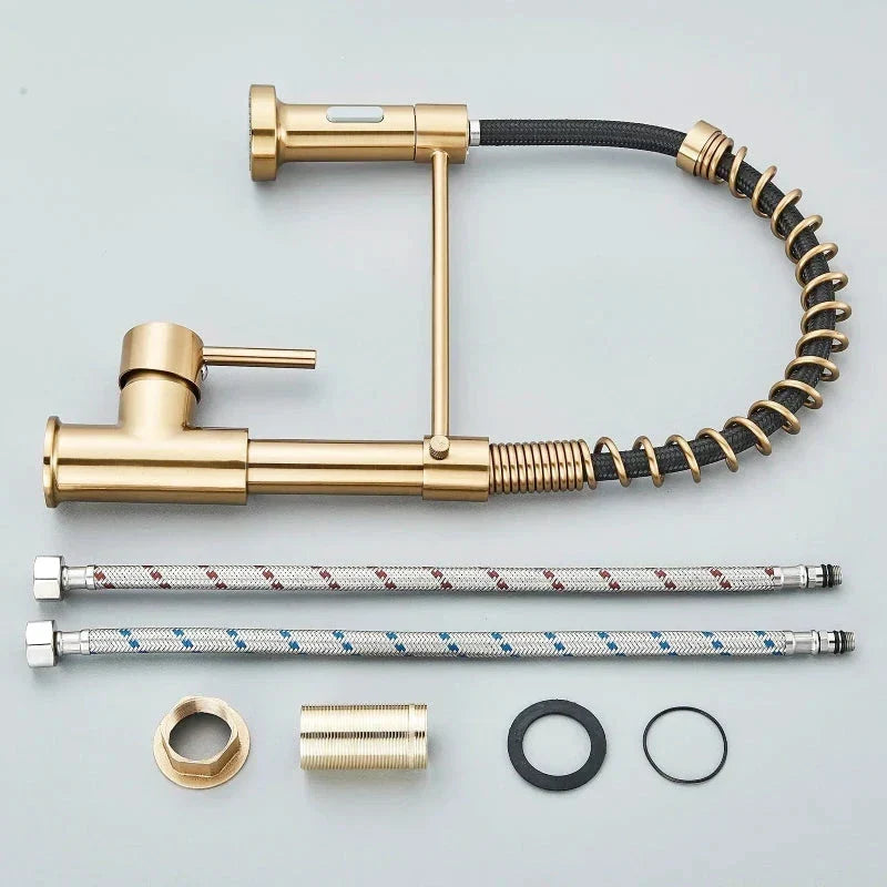 Brushed Gold Spring Pull-Down Kitchen Faucet - Image 4
