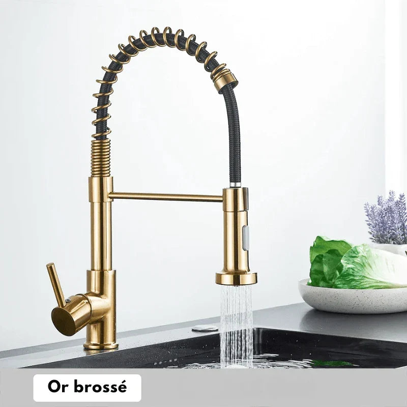Brushed Gold Spring Pull-Down Kitchen Faucet - Image 6