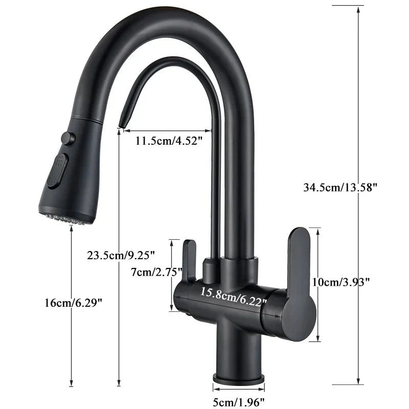 Matte Black Pull-Down Kitchen Faucet with Filter - Image 5