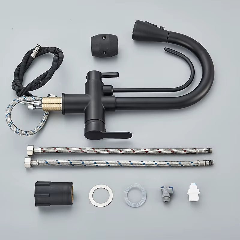 Matte Black Pull-Down Kitchen Faucet with Filter - Image 7