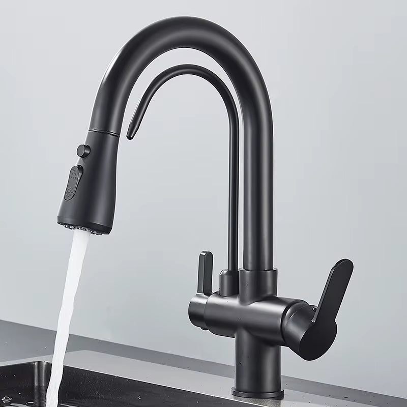 Matte Black Pull-Down Kitchen Faucet with Filter - Image 3