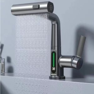 Modern Gunmetal Kitchen Faucet with Digital Temp