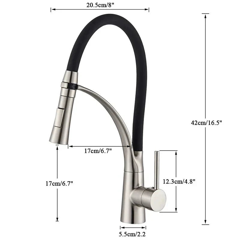 Brushed Nickel Kitchen Faucet with Black Flexible Hose - Image 7