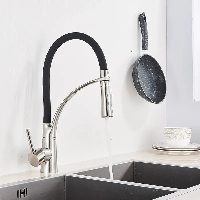 Brushed Nickel Kitchen Faucet with Black Flexible Hose - Image 5