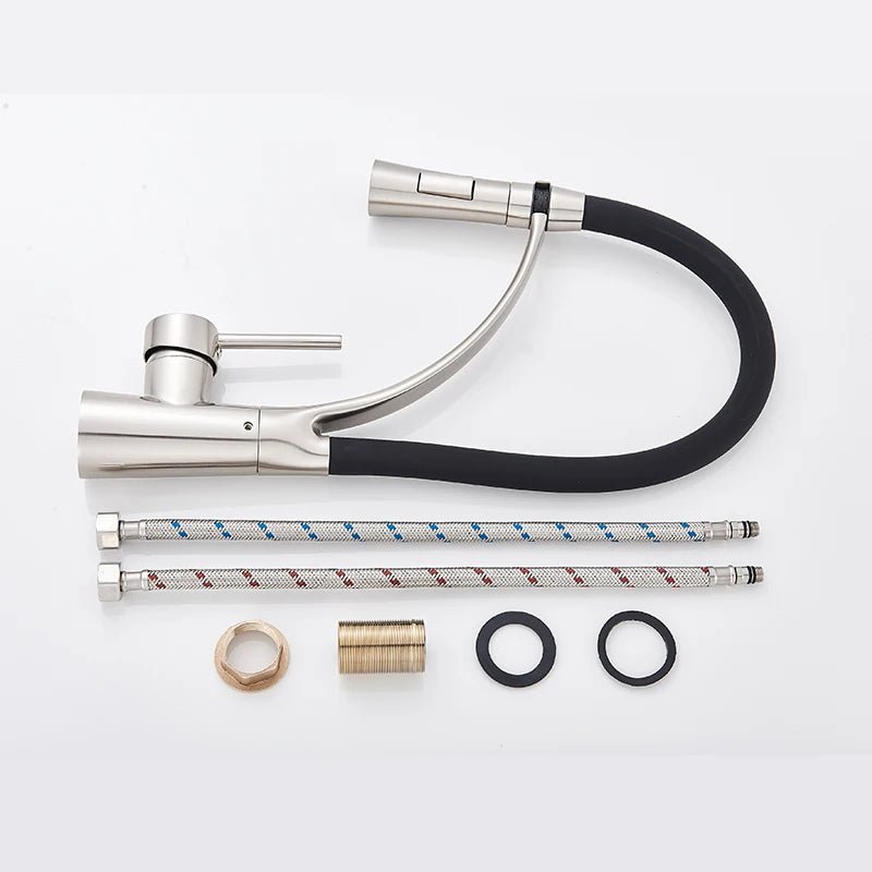 Brushed Nickel Kitchen Faucet with Black Flexible Hose - Image 6