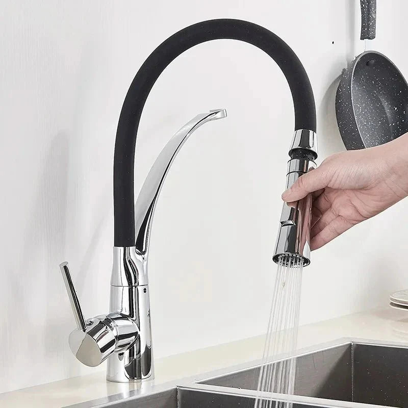 Brushed Nickel Kitchen Faucet with Black Flexible Hose - Image 2