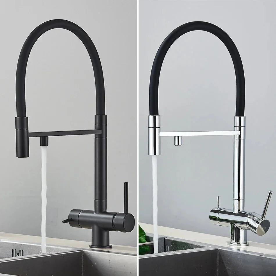 Modern Gunmetal Kitchen Faucet with Flexible Black Spout - Image 3
