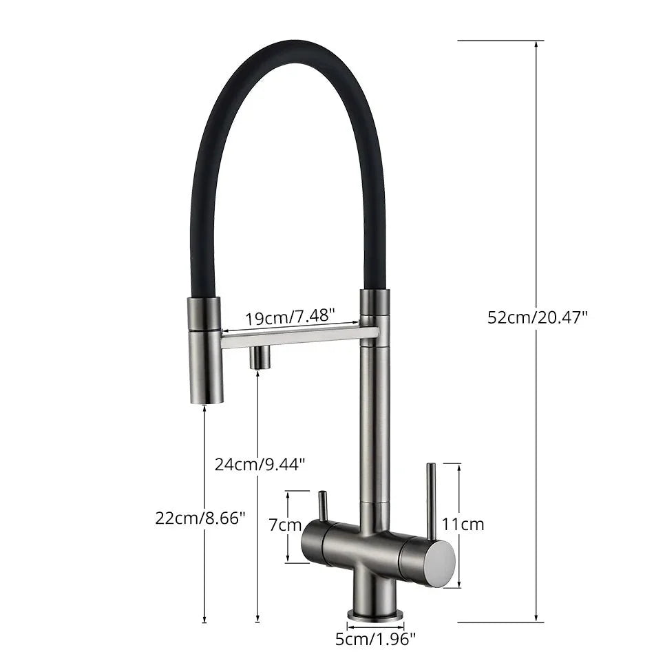 Modern Gunmetal Kitchen Faucet with Flexible Black Spout - Image 9