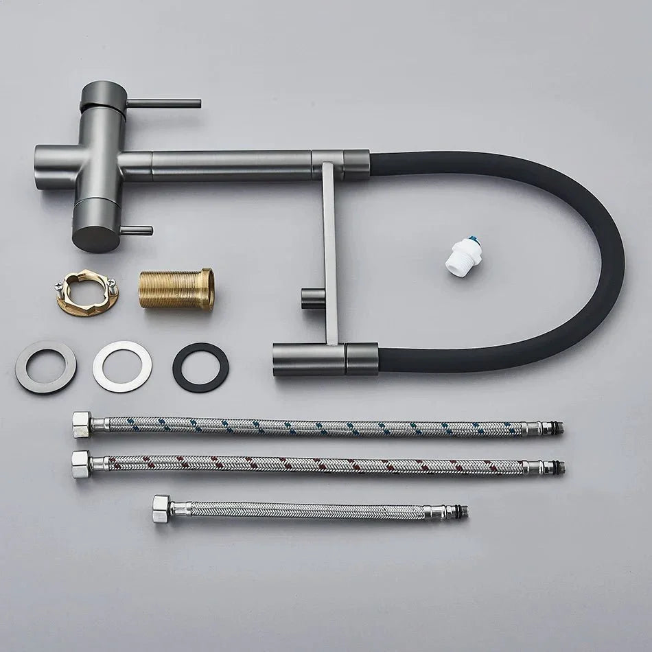 Modern Gunmetal Kitchen Faucet with Flexible Black Spout - Image 4