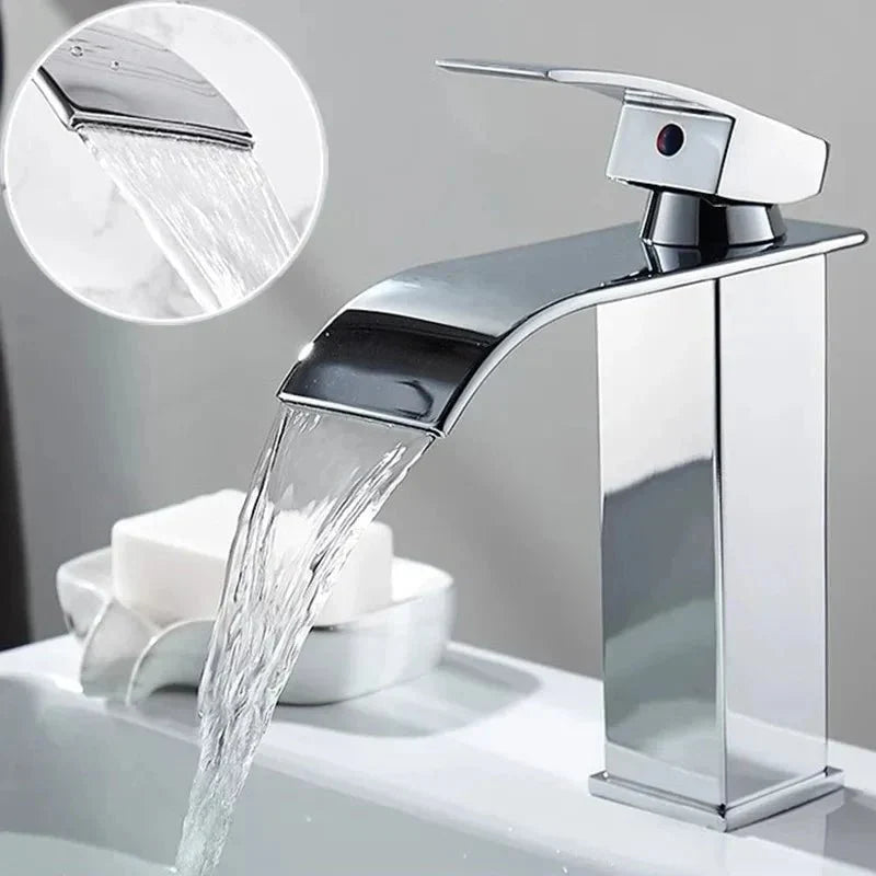 Tall Modern Chrome Waterfall Basin Faucet - Image 2