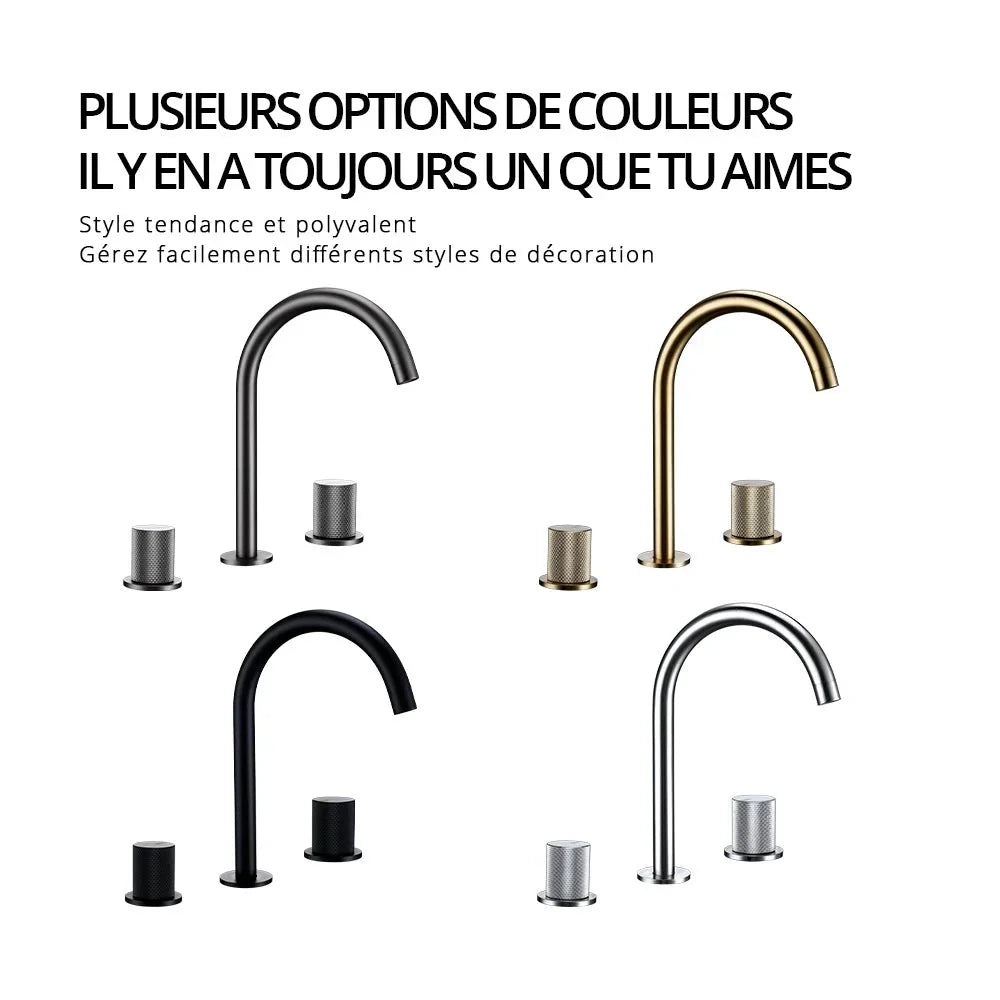 Brushed Gold Gooseneck Basin Faucet with Knurled Handles - Image 5
