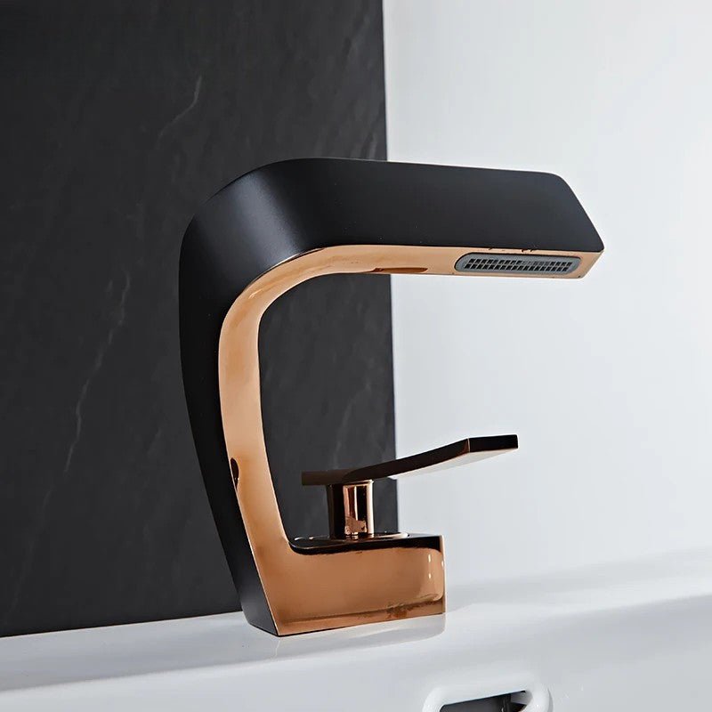 Sleek Matte Black Rose Gold Waterfall Faucet - Image 3