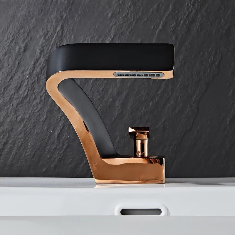Sleek Matte Black Rose Gold Waterfall Faucet - Image 2