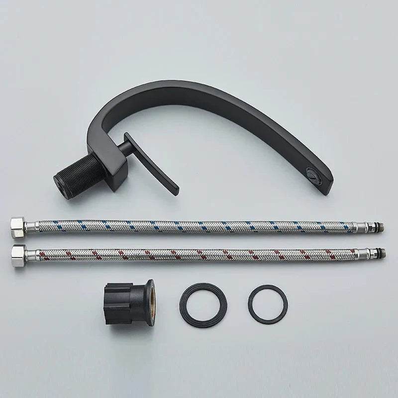 Modern Chrome Bathroom Faucet with Curved Flat Spout - Image 9