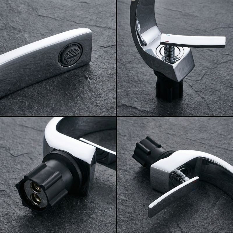 Modern Chrome Bathroom Faucet with Curved Flat Spout - Image 2