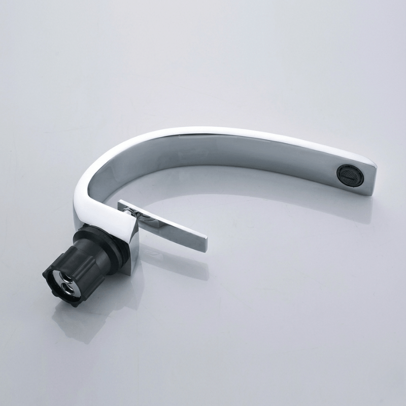 Modern Chrome Bathroom Faucet with Curved Flat Spout - Image 4