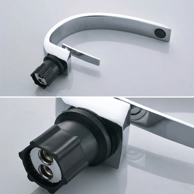 Modern Chrome Bathroom Faucet with Curved Flat Spout - Image 6