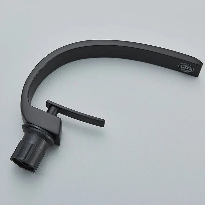 Modern Chrome Bathroom Faucet with Curved Flat Spout - Image 5