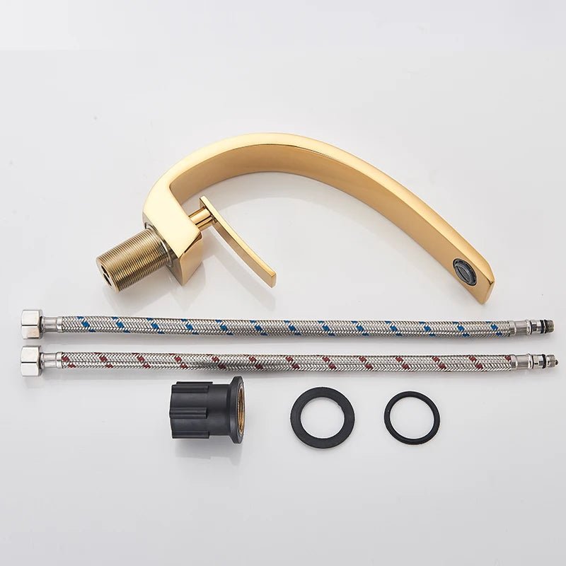 Modern Chrome Bathroom Faucet with Curved Flat Spout - Image 7