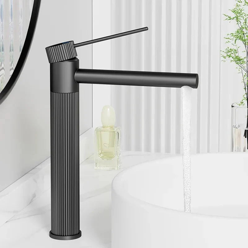Matte Black Ribbed Single Lever Basin Faucet - Image 2