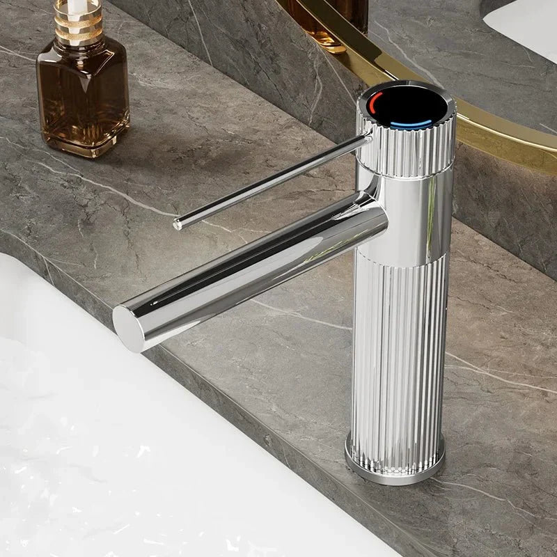 Matte Black Ribbed Single Lever Basin Faucet - Image 4