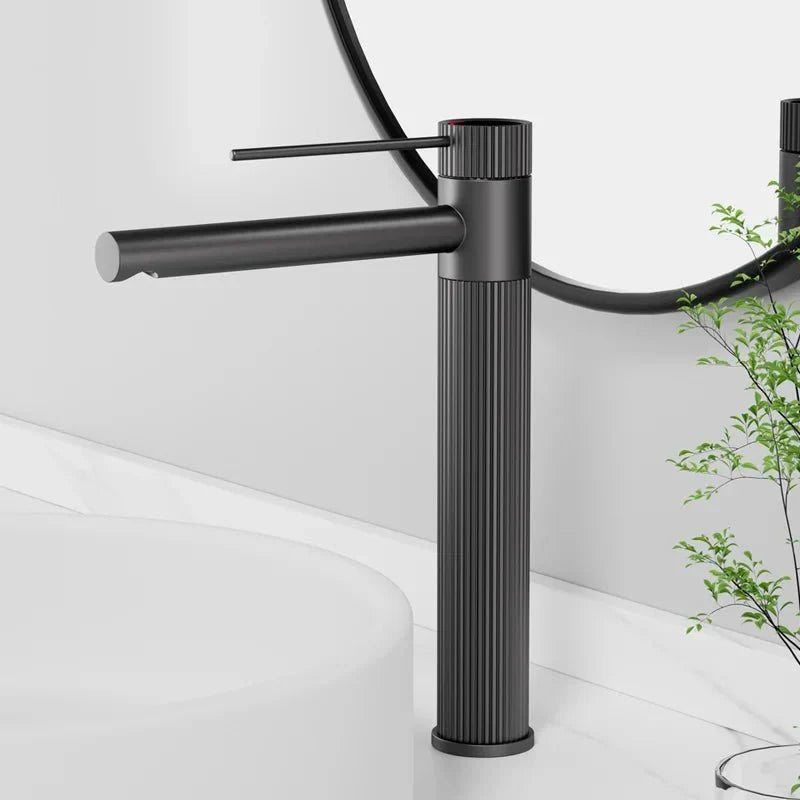 Matte Black Ribbed Single Lever Basin Faucet - Image 3