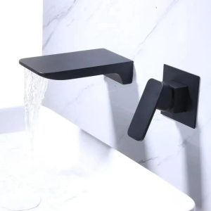 Minimalist Black Wall-Mounted Waterfall Faucet