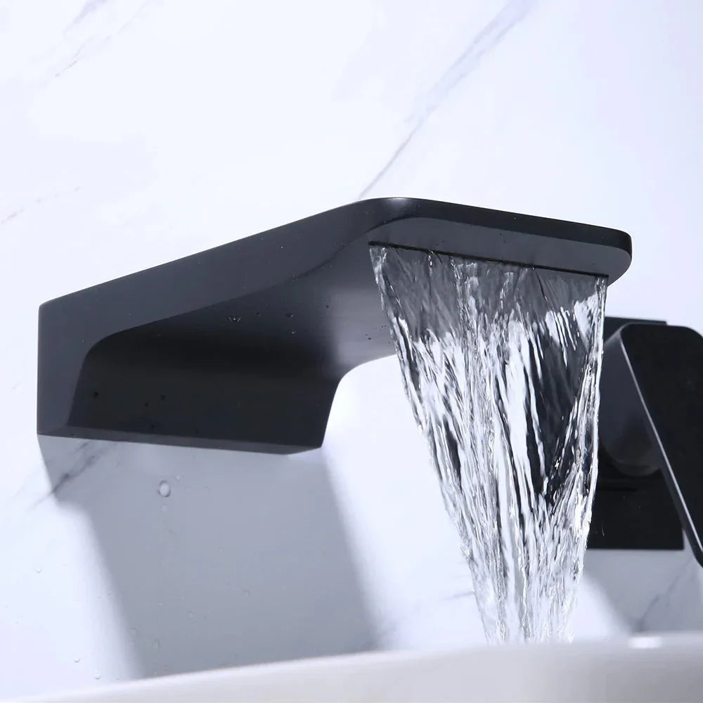 Minimalist Black Wall-Mounted Waterfall Faucet - Image 3